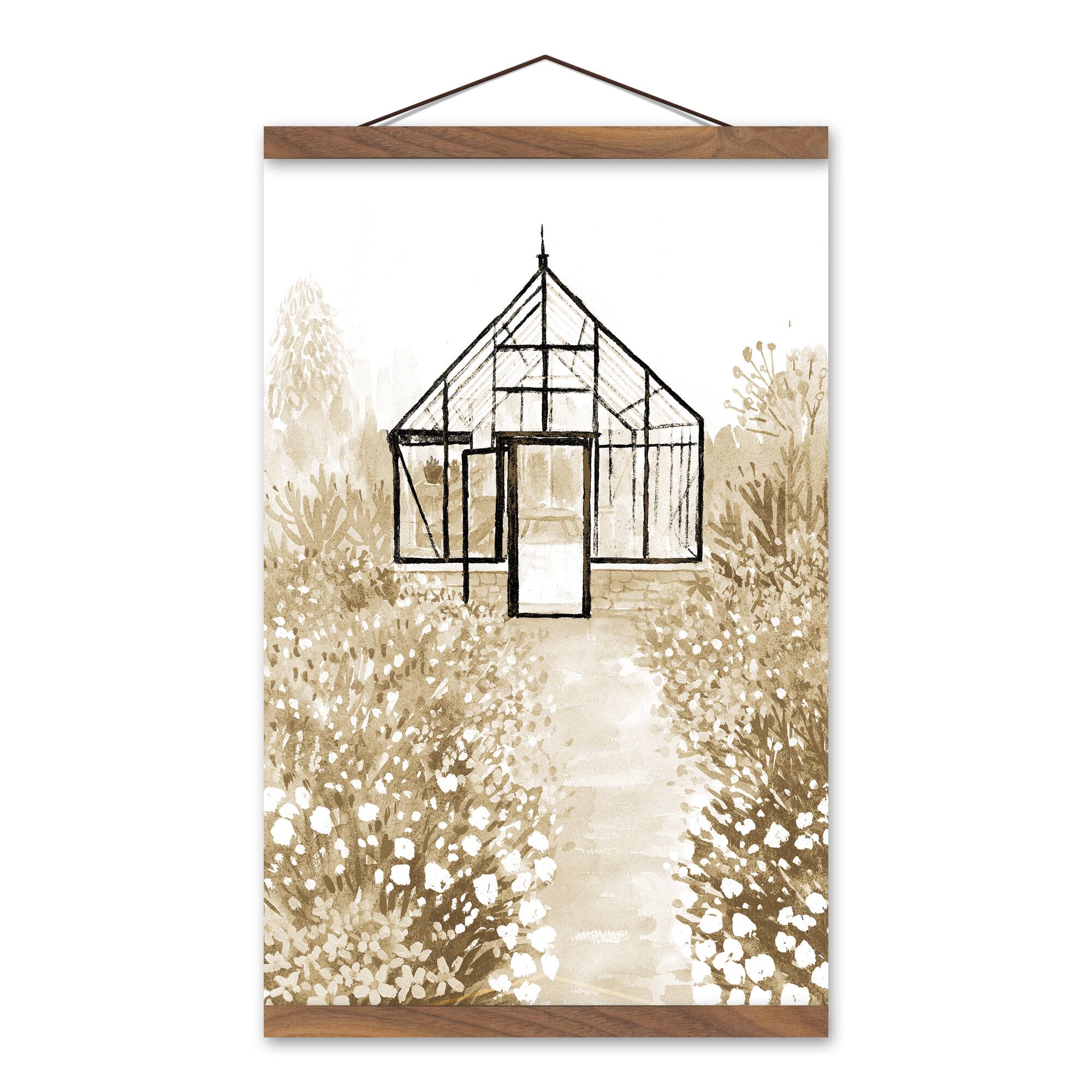 Greenhouse Pathway Teak Hanging Canvas